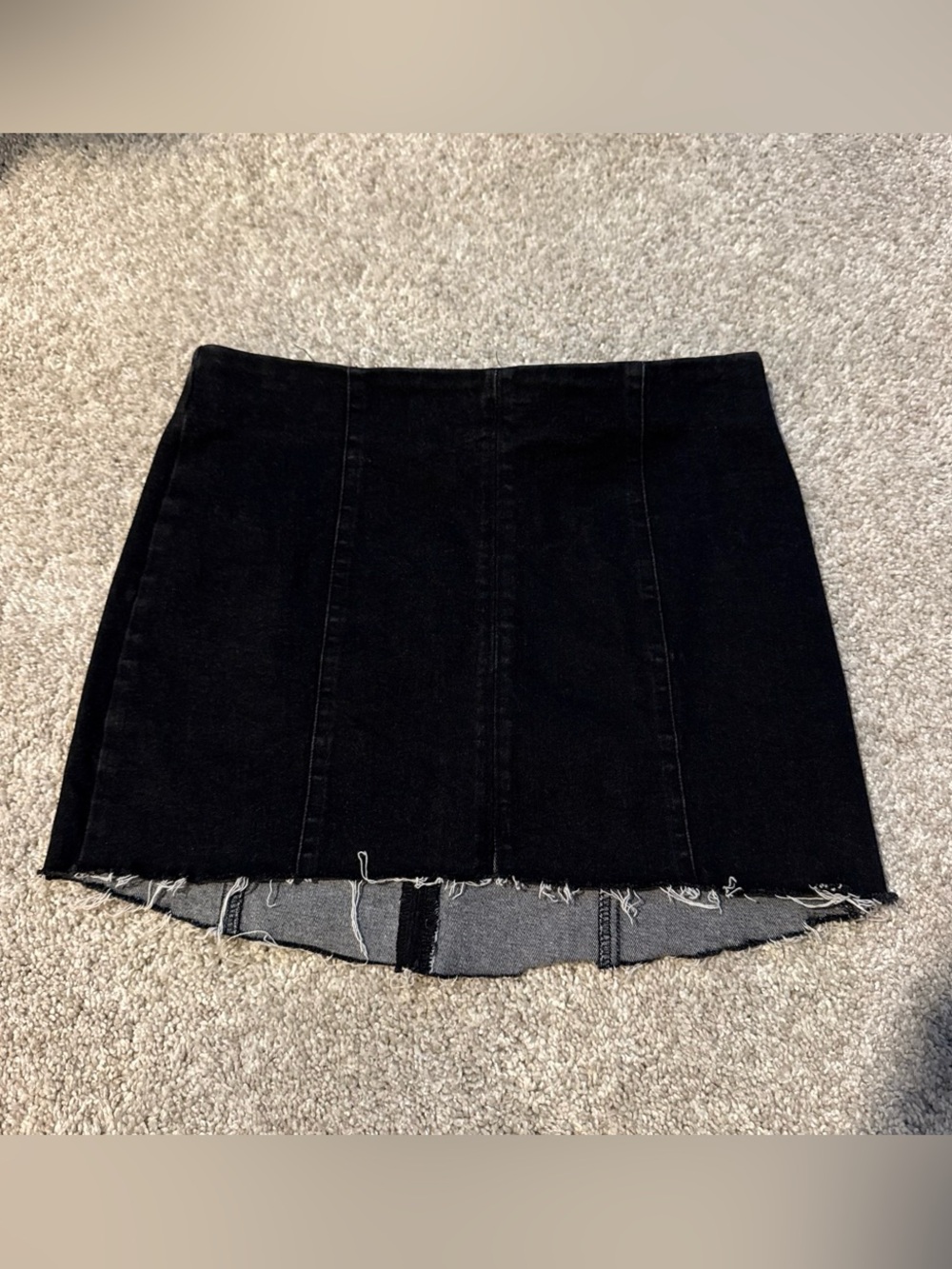 Women's Black Raw-Hem Denim Mini Skirt